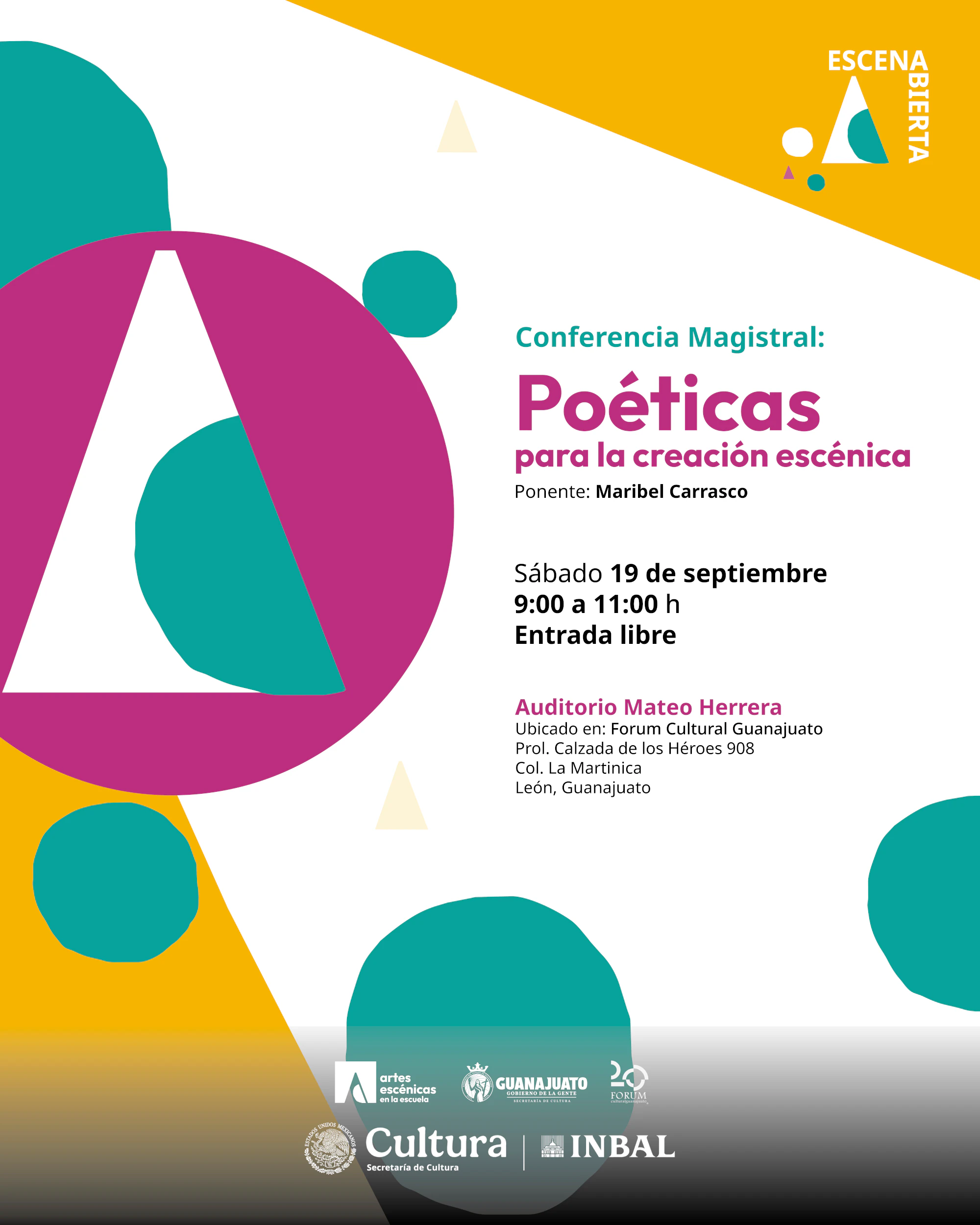 Postal de la conferencia magistral Poéticas para la creación escénica