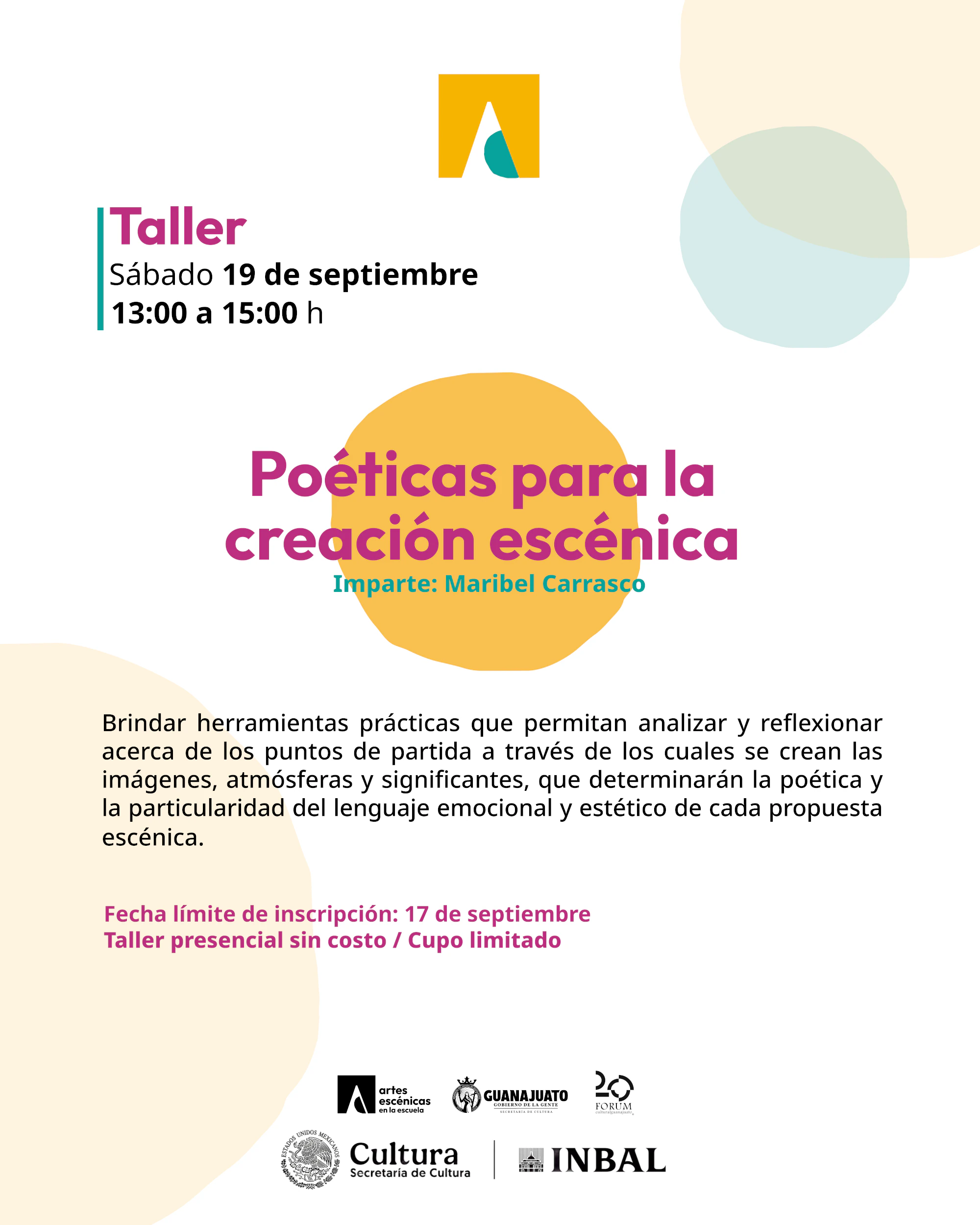 Postal del taller Poéticas para la creación escénica