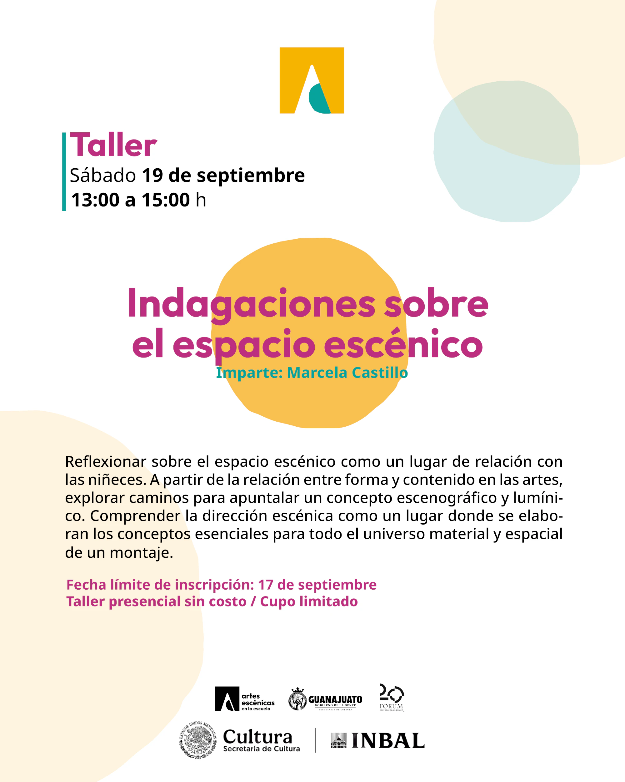Postal del taller Indagaciones sobre el espacio escénico
